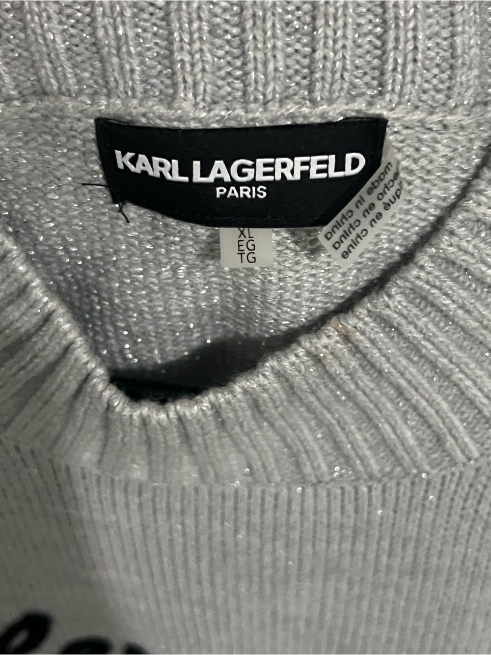 Karl Lagerfeld Men's Silver Metallic Ribbed Crewneck Sweater